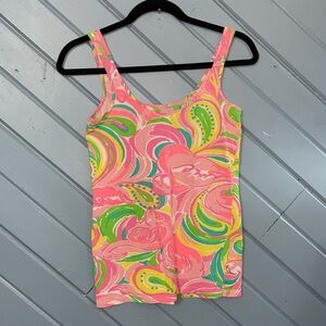 Lilly Pulitzer Tabbie Pink Flamingo Green Paisley Tank Top